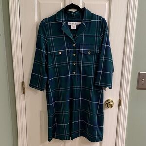 Gretchen Scott Teal Plaid Shirt Dress